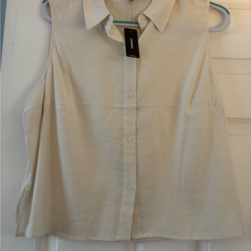 Express Cream Sleeveless Blouse linen